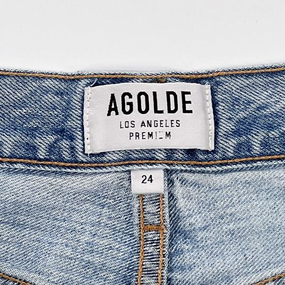 AGOLDE Riley High Rise Straight Crop Jeans Women’s Size 24 Shatter Distressed - Picture 4 of 6